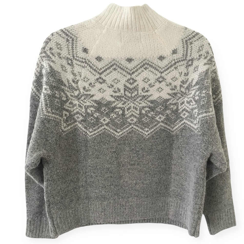 Old Navy Fair Isle Sweater Womens Small Gray Nordic Wool Mock Neck Heritage cozy - Picture 2 of 5